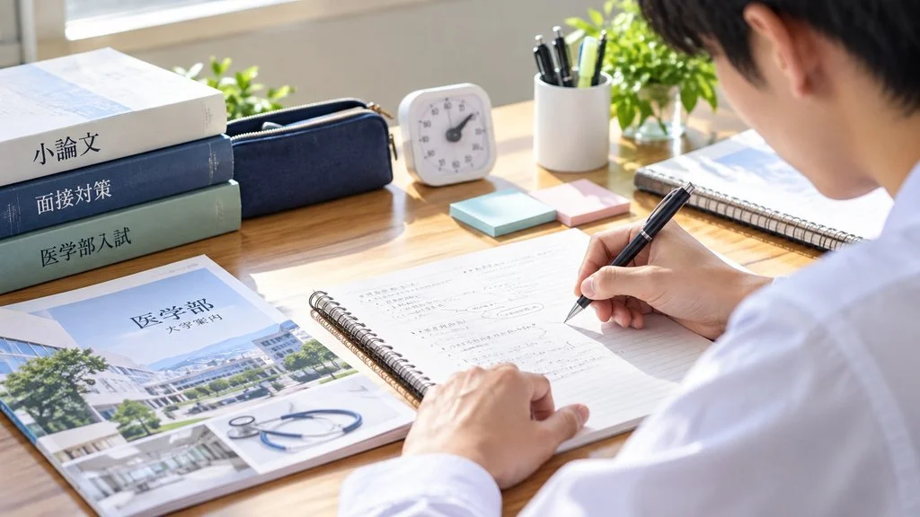 医学部面接の志望理由をノートに整理する受験生のイメージ